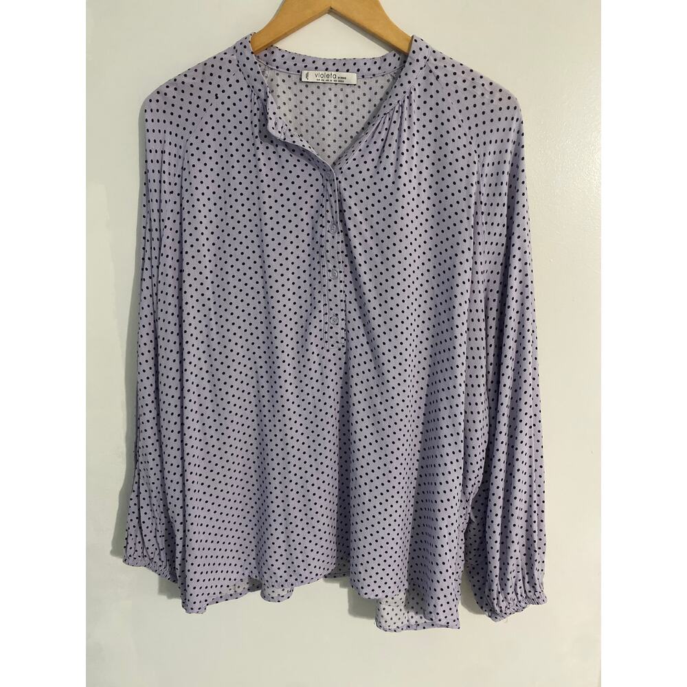 Violeta by Mango blouse women’s size 22 purple polka dot balloon sleeve peasant